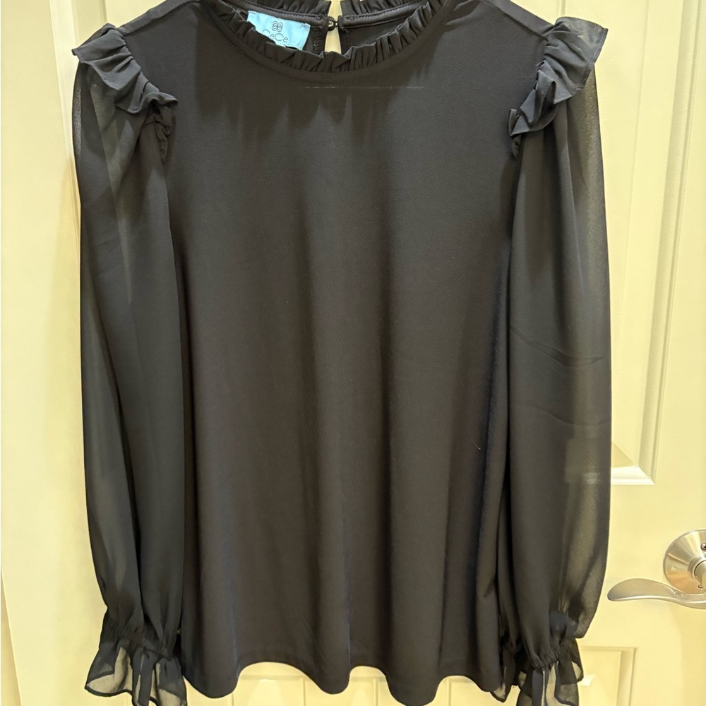Elegant Black Ruffle Sleeve Women's Top